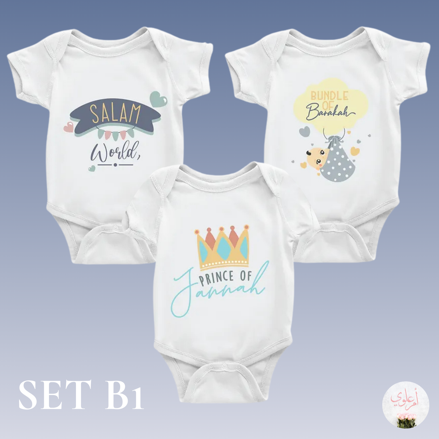 Islamic-Themed Premium Baby Boy/Girl Romper Set of 3 (100% Cotton)