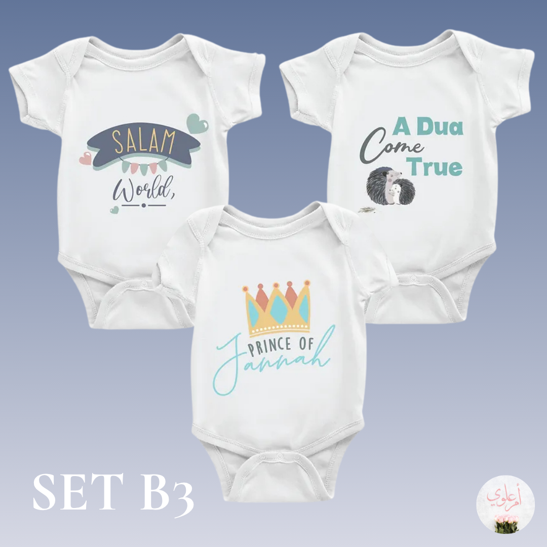 Islamic-Themed Premium Baby Boy/Girl Romper Set of 3 (100% Cotton)