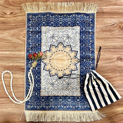 A Gift of Sacred Knowledge - Velvet Quran in Mint (Arabic-English) & Satin Prayer Mat