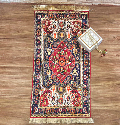 A Gift of Sacred Knowledge - Velvet Quran in Red (Arabic-English) & Satin Prayer Mat