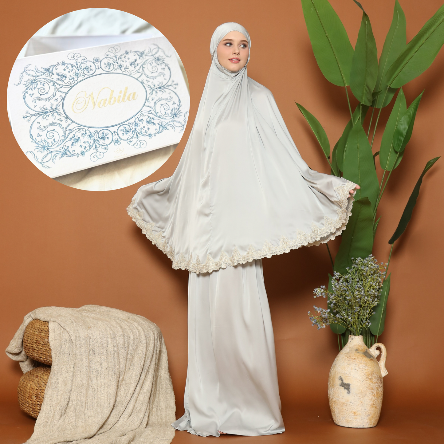 The Princess Prayer Gown (Telekung) in Silver - with Personalised Gift Box