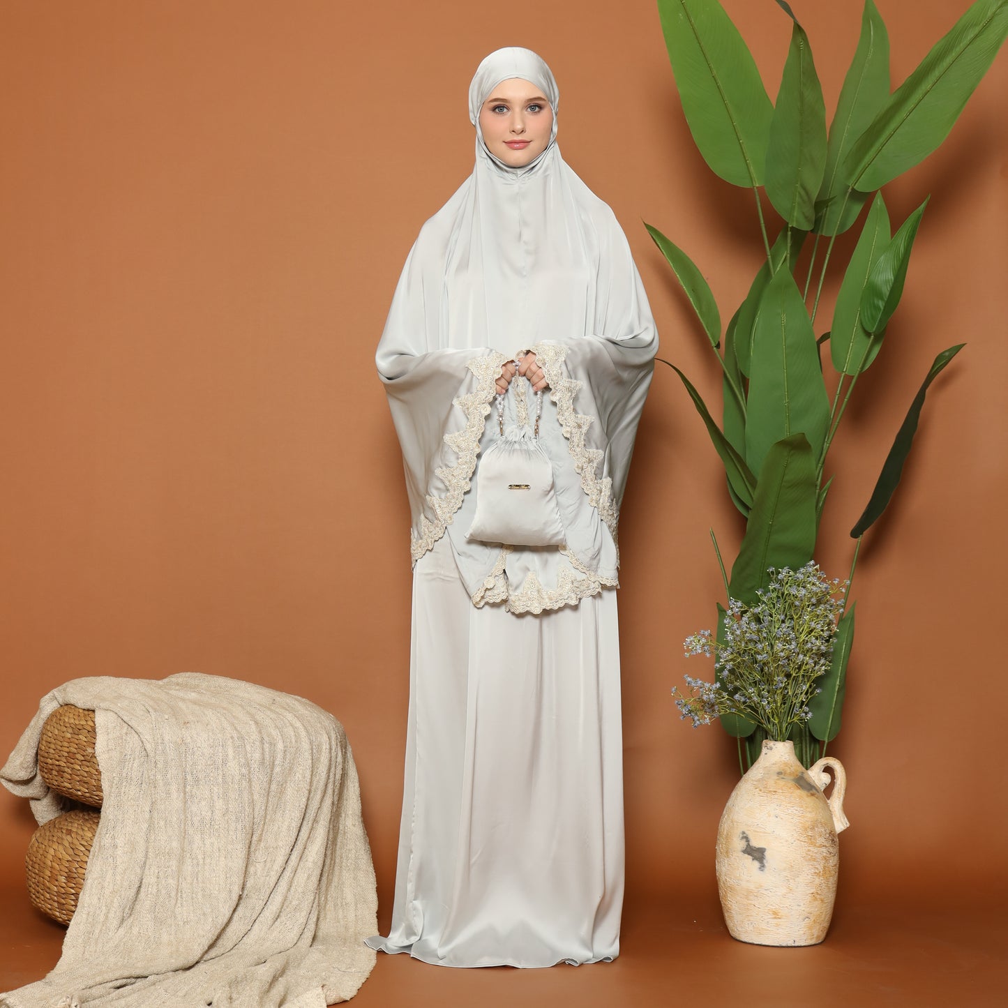 The Princess Prayer Gown (Telekung) in Silver - with Personalised Gift Box