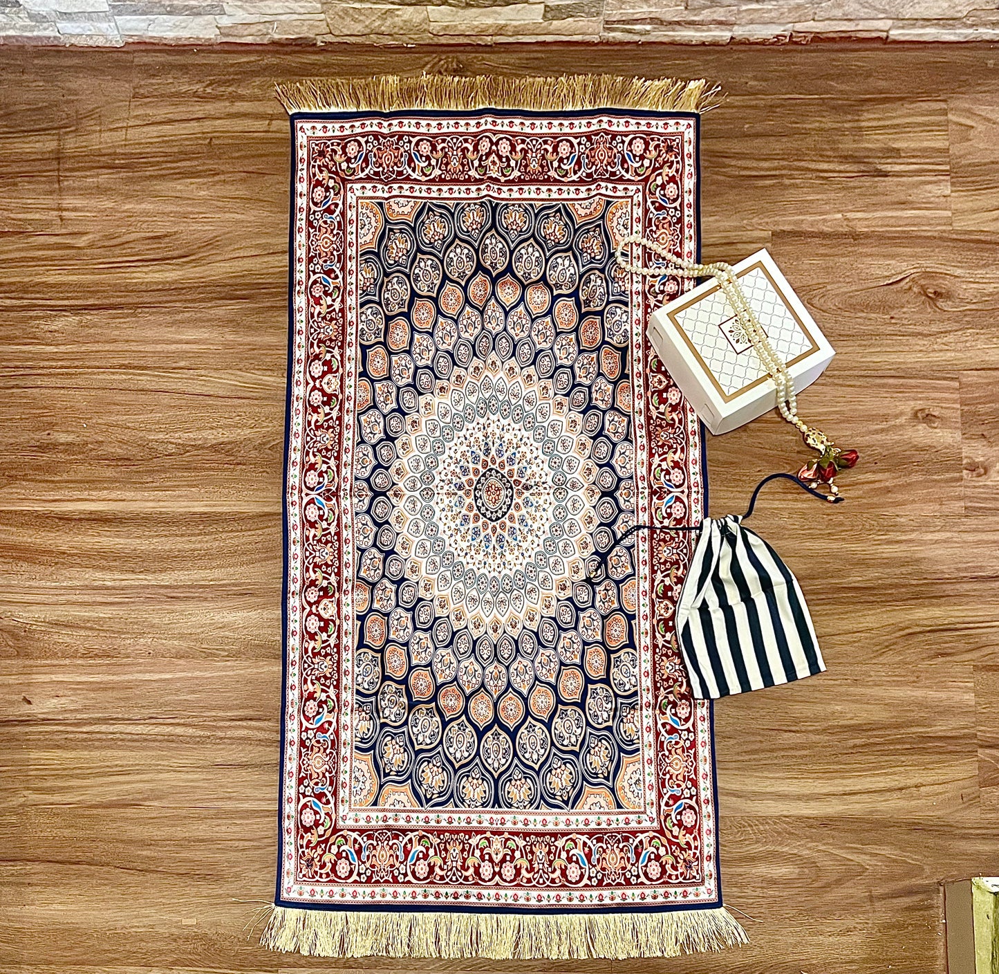 A Gift of Sacred Knowledge - Velvet Quran in Black (Arabic-Malay-Rumi) & Satin Prayer Mat