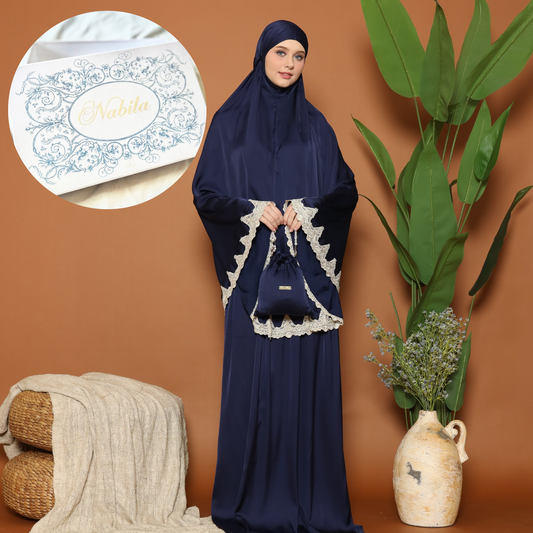 The Princess Prayer Gown (Telekung) in Navy - with Personalised Gift Box