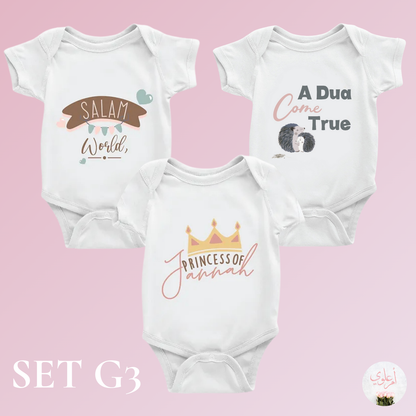 Islamic-Themed Premium Baby Boy/Girl Romper Set of 3 (100% Cotton)
